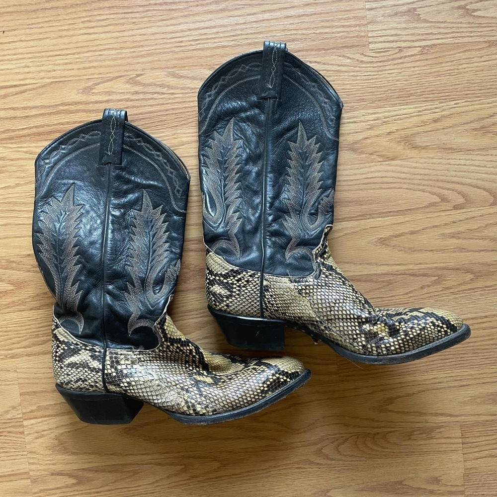 Tony Lama Vintage Leather Python Belly Cowboy Western Boots Black Snakeskin 7.5D